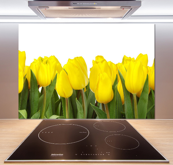 Glazen achterwand keuken Gele tulpen