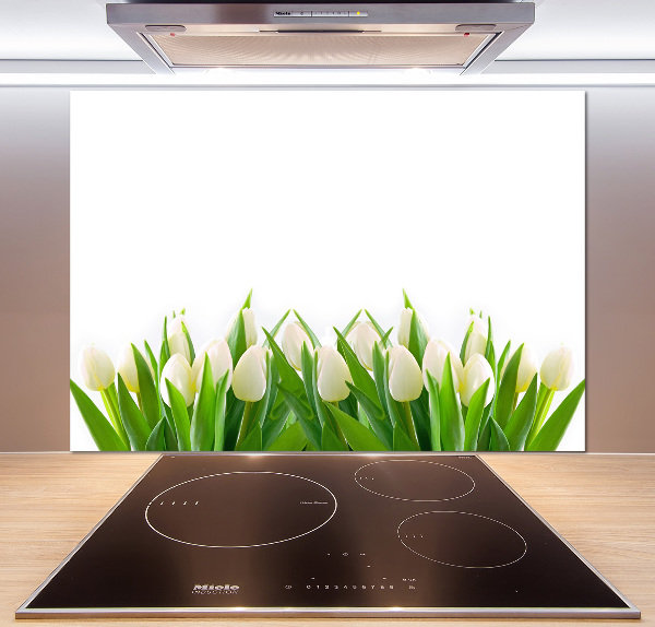 Glazen achterwand keuken Witte tulpen