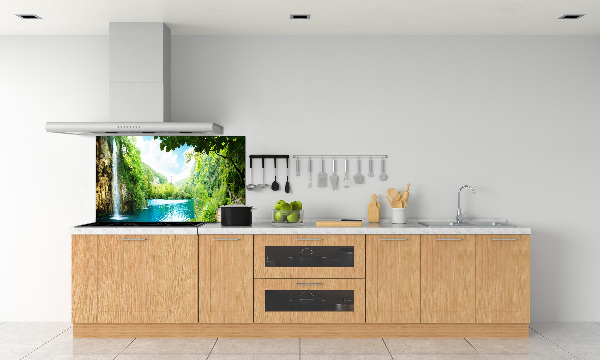 Glazen achterwand keuken Waterval in het bos