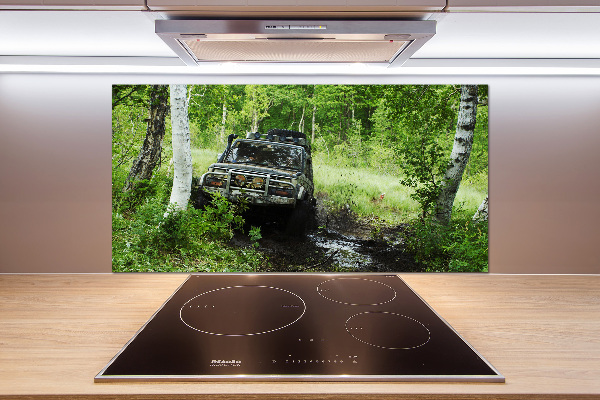 Spatscherm keuken Jeep in het bos