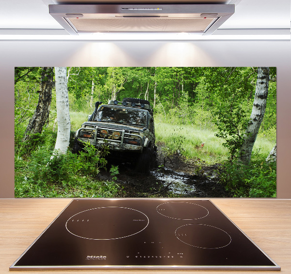 Spatscherm keuken Jeep in het bos