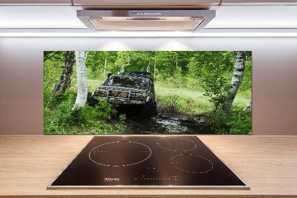 Spatscherm keuken Jeep in het bos
