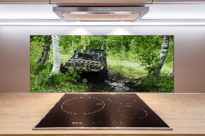 Spatscherm keuken Jeep in het bos