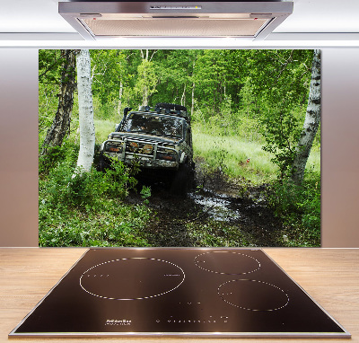 Spatscherm keuken Jeep in het bos