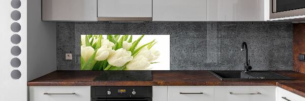 Glazen achterwand keuken Witte tulpen