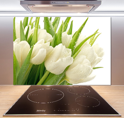Glazen achterwand keuken Witte tulpen