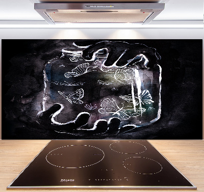 Glazen achterwand keuken Vlinders in een pot