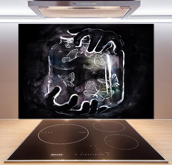 Glazen achterwand keuken Vlinders in een pot