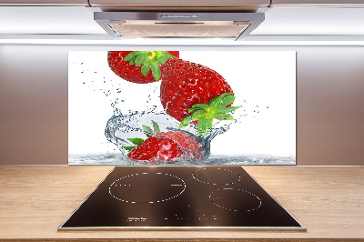 Glazen achterwand keuken Aardbeien en water