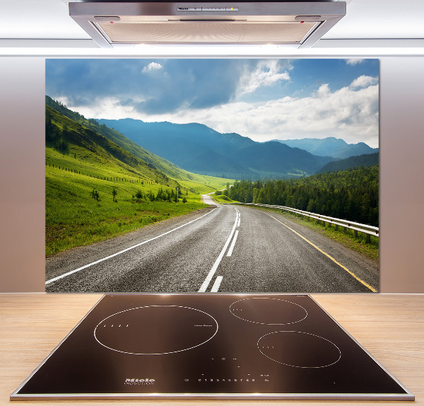 Spatscherm keuken Weg in de bergen