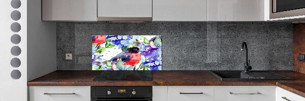 Spatscherm keuken Vogel en bloemen