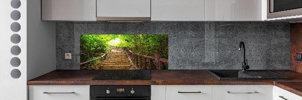 Spatscherm keuken Trappen in het bos