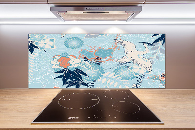 Glazen achterwand keuken Kraanvogel en bloemen