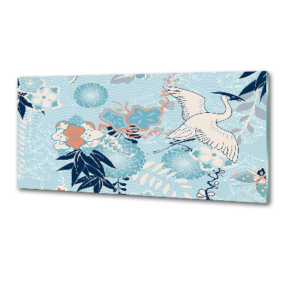 Glazen achterwand keuken Kraanvogel en bloemen