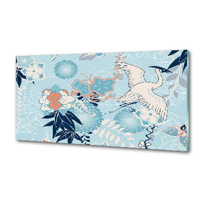 Glazen achterwand keuken Kraanvogel en bloemen