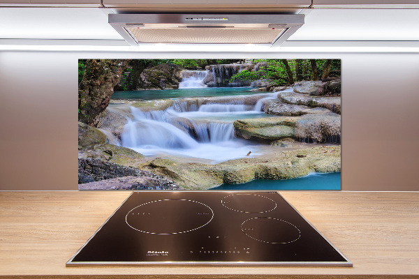 Glazen achterwand keuken Waterval in het bos