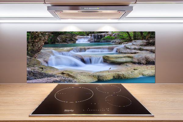 Glazen achterwand keuken Waterval in het bos