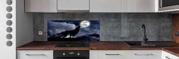 Glazen achterwand keuken De huilende wolf van de volle maan