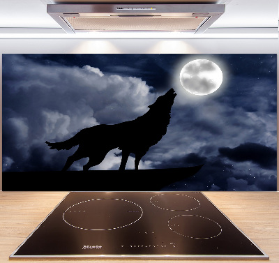Glazen achterwand keuken De huilende wolf van de volle maan
