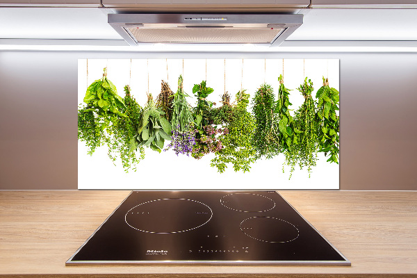 Glazen achterwand keuken Kruiden aan een touwtje