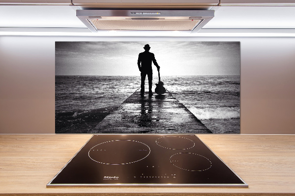 Spatscherm keuken Gitarist op de pier