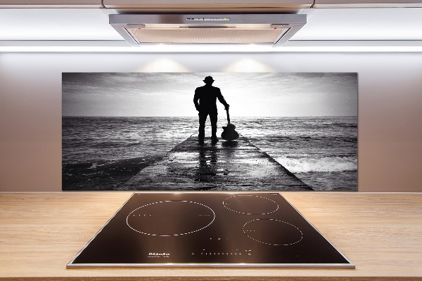Spatscherm keuken Gitarist op de pier