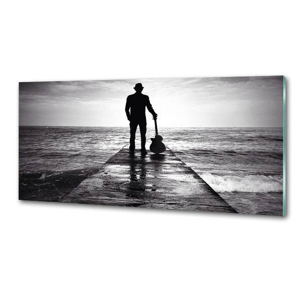 Spatscherm keuken Gitarist op de pier