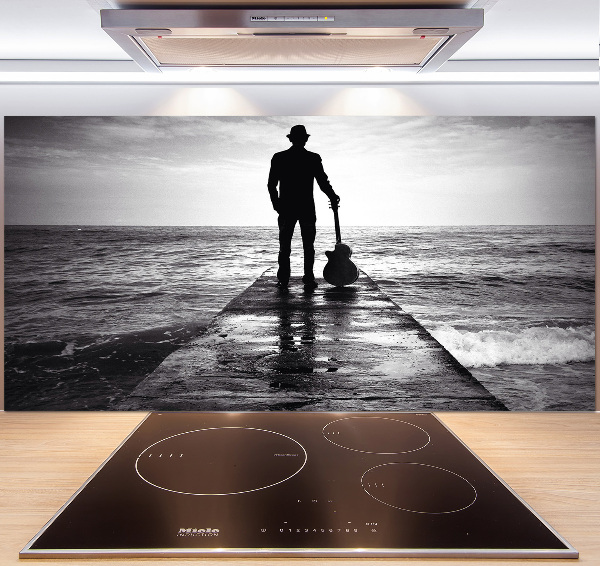 Spatscherm keuken Gitarist op de pier