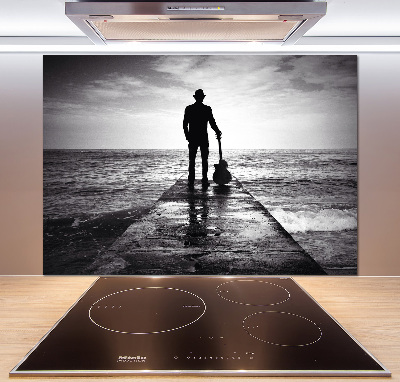 Spatscherm keuken Gitarist op de pier