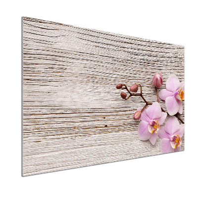 Glazen achterwand keuken Orchidee op hout