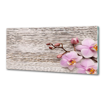 Glazen achterwand keuken Orchidee op hout