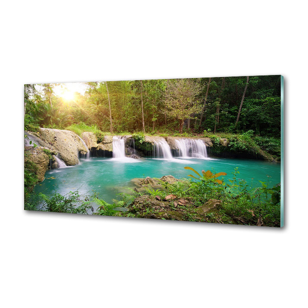 Glazen achterwand keuken Waterval in het bos