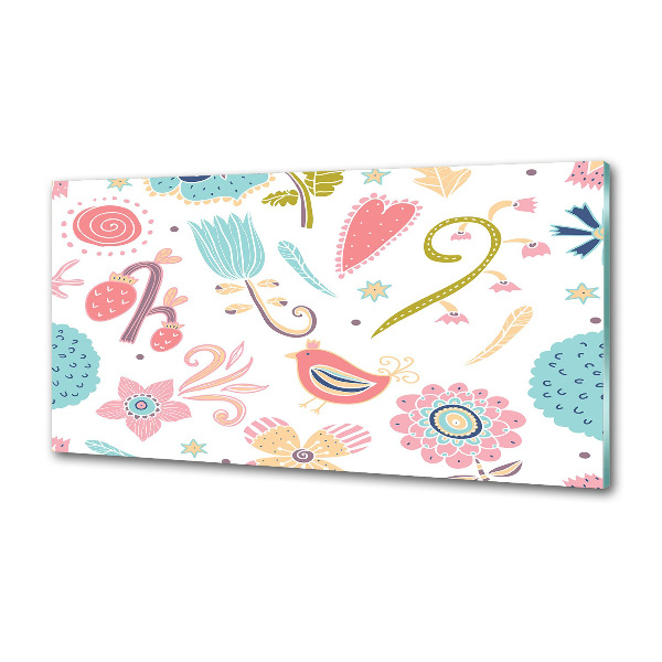 Achterwand keuken Bloemen en vogels