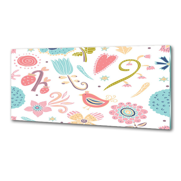 Achterwand keuken Bloemen en vogels