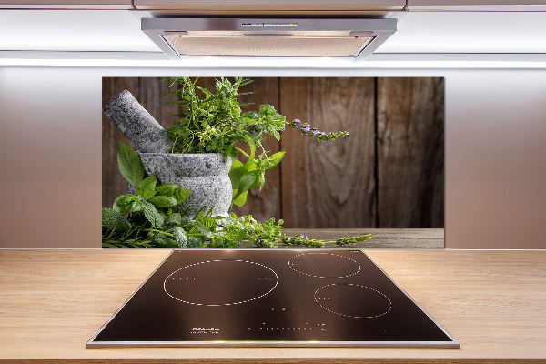 Spatplaat keuken Kruiden in een vijzel