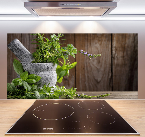 Spatplaat keuken Kruiden in een vijzel