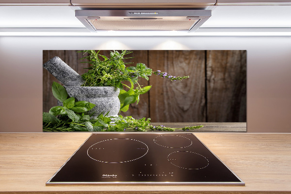 Spatplaat keuken Kruiden in een vijzel