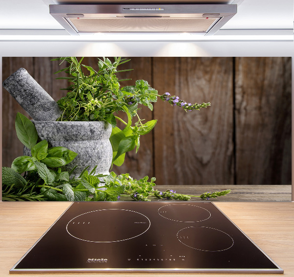 Spatplaat keuken Kruiden in een vijzel