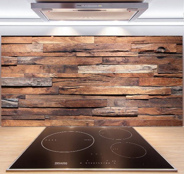 Glazen achterwand keuken Houten muur