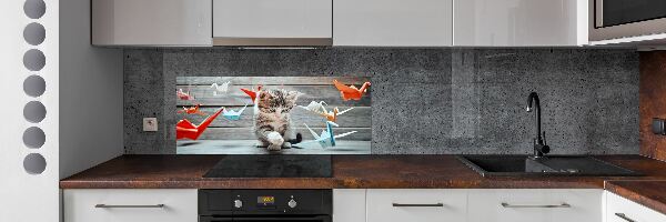Glazen achterwand keuken Katvogels gemaakt van papier