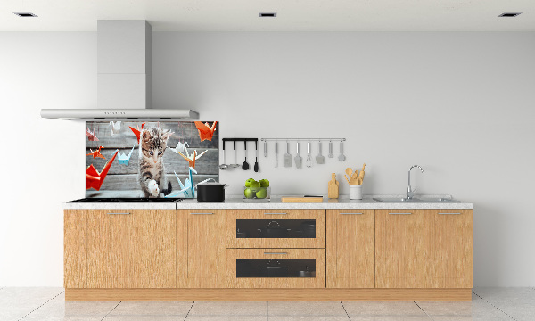 Glazen achterwand keuken Katvogels gemaakt van papier