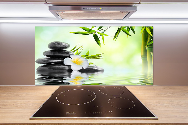 Spatscherm keuken Plumeria en bamboe