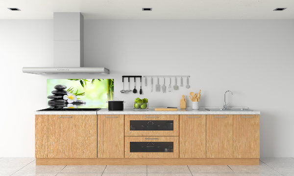 Spatscherm keuken Plumeria en bamboe