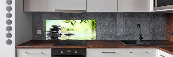 Spatscherm keuken Plumeria en bamboe