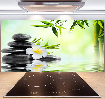 Spatscherm keuken Plumeria en bamboe