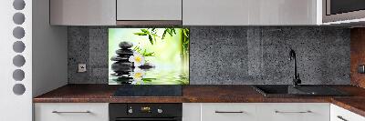Spatscherm keuken Plumeria en bamboe