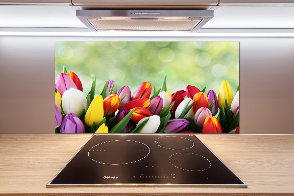 Glazen achterwand keuken Kleurrijke tulpen