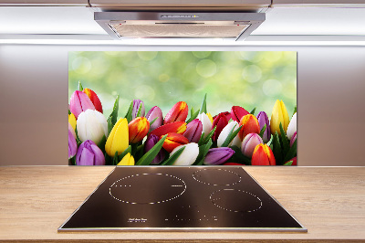 Glazen achterwand keuken Kleurrijke tulpen