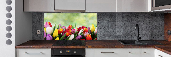 Glazen achterwand keuken Kleurrijke tulpen