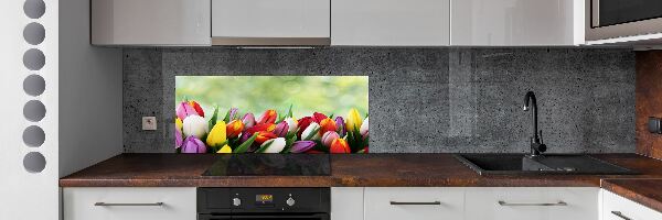 Glazen achterwand keuken Kleurrijke tulpen